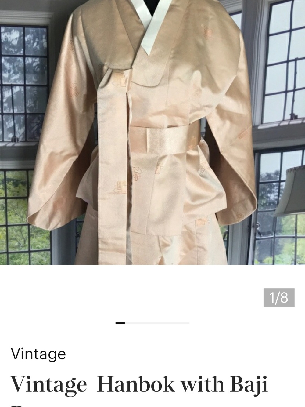 Peach Satin Hanbok Jacket and Baji Set.